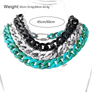 Translucent acrylic cuban link chain necklace in cyan, silver, and black, 1.6cm width