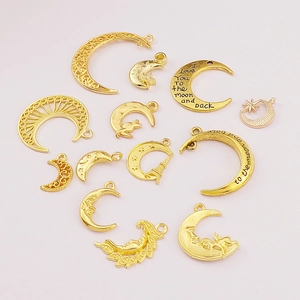 DIY mixed alloy star moon pendants for necklaces in gold and rose gold finishes