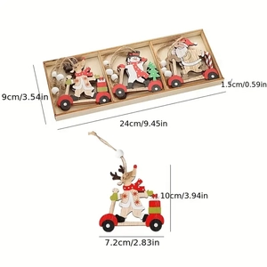 Detailed view of Christmas wooden skateboard ornaments with size measurements in cm and inches