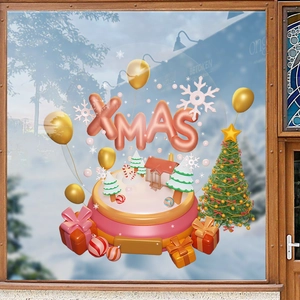 Christmas window static stickers with 3D XMAS balloons and decorated tree set