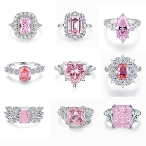 Kollektion aus S925 Sterlingsilber Ringen mit rosa Kohlenstoffdiamanten im Eisschliff