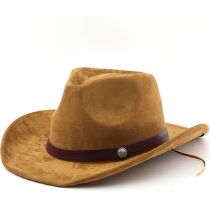 Western Cowboy Hat Faux Suede Wide Brim Retro Jazz Fedora With Belt Buckle Outdoor Sun Protection For Men Women