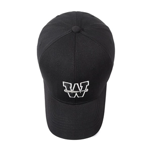 Black cotton baseball cap with white embroidered W logo and baseball bat design