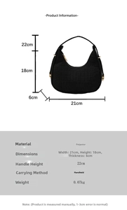 Detailed size chart for minimalist felt shoulder bag showing dimensions and fabric specs
