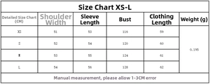 Detailed size chart for women's bow blouse including shoulder, sleeve, and chest measurements