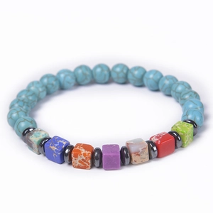 Colorful square natural stone yoga bracelet with tiger eye and turquoise beads