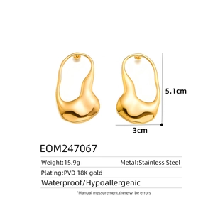 Macro detail of 18k gold plated stainless steel teardrop earrings showing 5.1cm size