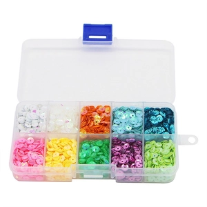 Scatola trasparente a 10 scomparti con paillettes piatte colorate per il fai da te