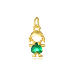 Exquisite gold girl pendant featuring a green heart-shaped crystal for DIY jewelry
