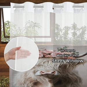 Sheer waffle shower curtain with Highland cow and floral print featuring metal grommets