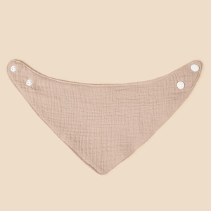 Soft muslin cotton baby triangle bib in milk tea color with dual-position snap fasteners