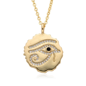 Retro 18K gold plated evil eye pendant necklace with white zircons and black stone