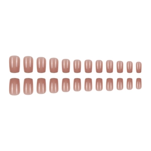 24-piece nude pink press-on nails with fine glitter gradient in mid-length square shape