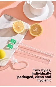 Detail of straw cleaning brush set with independent packaging on pink background