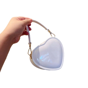 Cute white heart-shaped jelly handbag for girls with gold hardware and top handle