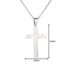 Stainless steel cross necklace with JESUS cutout design and silver chain pendant