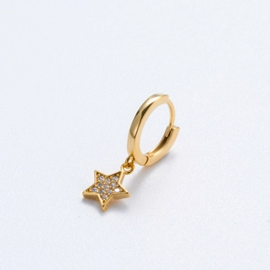 Golden huggie hoop earring with star drop pendant featuring micro-pave cubic zirconia