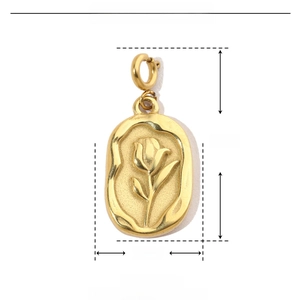 Detail showing dimensions of the 26mm gold-plated stainless steel floral relief pendant