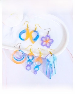 Finished colorful resin earrings made with DIY geometric silicone jewelry molds