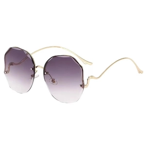 Frameless fashion sunglasses with purple gradient lenses and gold metal temples