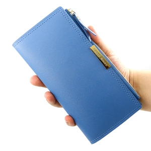 Portefeuille long bleu en similicuir pour femme avec boucle métallique Forever Memory