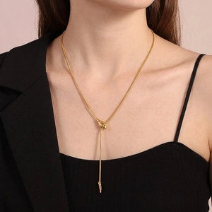 Stainless Steel Snake Bone Chain Necklace Y-Shape Adjustable Lariat Street Style Chic Jewelry For Women