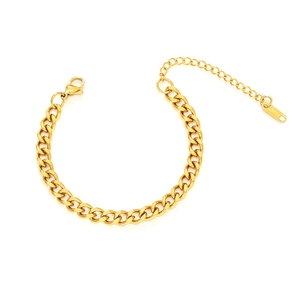 Polished 18K gold plated stainless steel Cuban link bracelet with adjustable lobster clasp