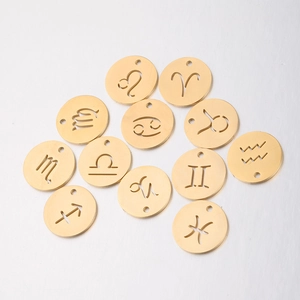 Set of 12 gold stainless steel 15mm zodiac charms with hollowed-out constellation symbols