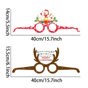 Detailed dimension chart for Christmas paper party glasses with snowman and reindeer designs
