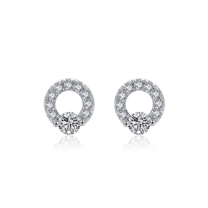 Round Stud Earrings 925 Sterling Silver Clear Cubic Zirconia Micro Pave Halo Geometric Minimalist Jewelry For Women