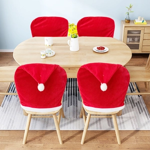 Set of 4 red velvet Christmas hat chair covers for festive holiday dining room decoration