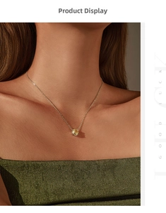 Close-up of S925 silver necklace with yellow rose-cut octagon diamond on woman neck