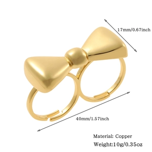 Detailed size specifications for gold copper double bow ring showing 40mm width