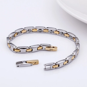 Minimalist two-tone titanium magnetic bracelet for men and women in gold and silver