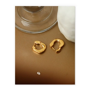 Minimalist 18K gold plated brass hoop earrings with elegant irregular geometric design