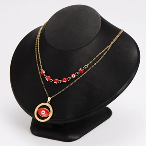 Collana a doppio strato in acciaio inossidabile dorato con occhio greco rosso e ciondolo