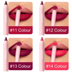 Lippenstiftstifte Nr. 11 bis 14 matte Finish-Farben und Lippen-Anwendungsbeispiele