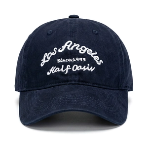 Detailed embroidery of Los Angeles since 1993 on a navy cotton baseball cap