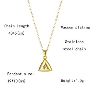 Detailed specs for gold stainless steel triangle pendant necklace with size and weight data