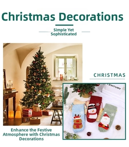Detail of Christmas drawstring gift bags featuring reindeer, snowman and Santa Claus designs