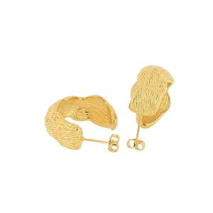 Boucles d'oreilles C vintage en acier inoxydable doré avec texture plissée chic