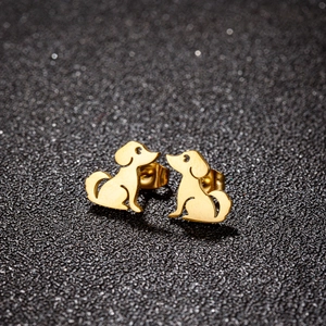 Cute golden stainless steel puppy stud earrings for women with minimalist animal design