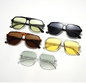 Detailed view of large frame pilot sunglasses in five varied colors on a white background