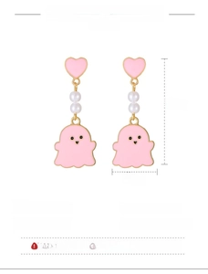 Detailed size specifications for pink enamel ghost earrings with measurements and dimensions