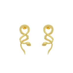 18k gold plated stainless steel snake stud earrings with textured scales for women