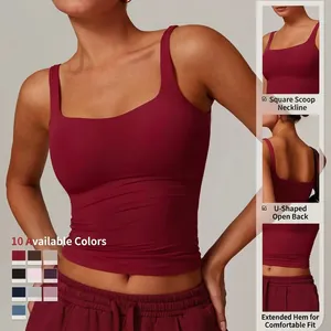 Débardeur de yoga bordeaux avec col carré et dos en U disponible en 10 couleurs