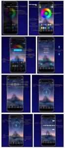 Smartphone app interface for 5050 RGB LED strip light control featuring color and timer settings