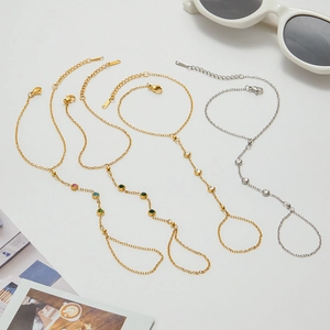 Elegant stainless steel slave bracelets with colorful zircons in gold and silver finishes