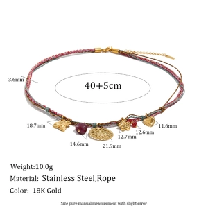 18K gold plated stainless steel sun and heart pendant necklace with braided rope chain