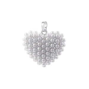Close-up of elegant heart-shaped pearl pendant with a polished metallic clasp